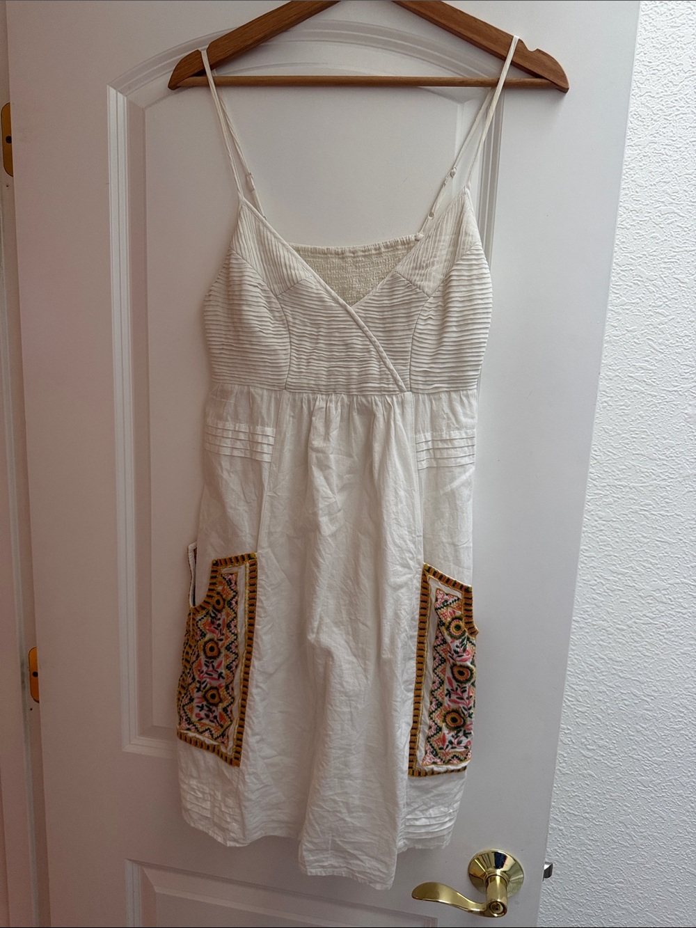 White Embroidered Pocket Sundress - Women's